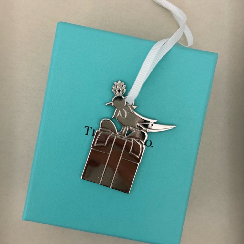 Limited Tiffany&Co 2025 Holiday Ornament Bag Charm Bird on a Gift Box.